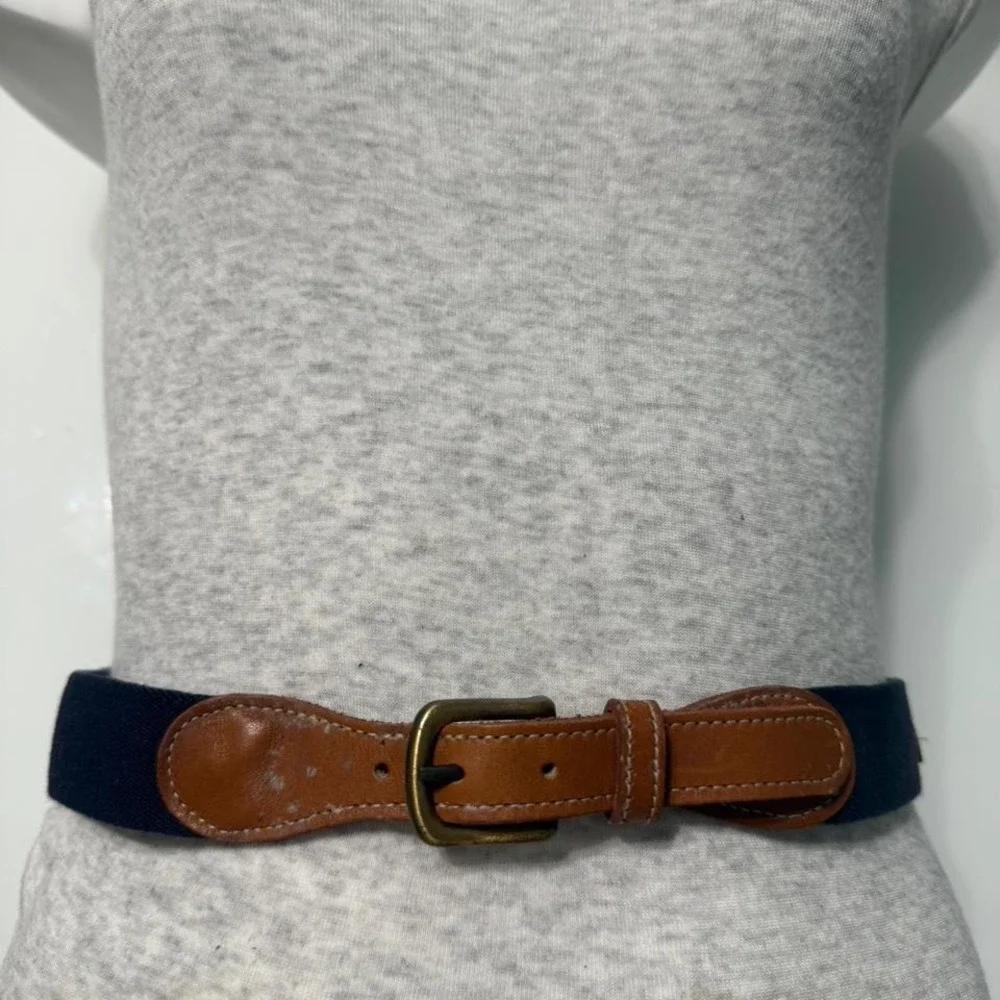 Dockers navy blue elastic belt with brown leather trim